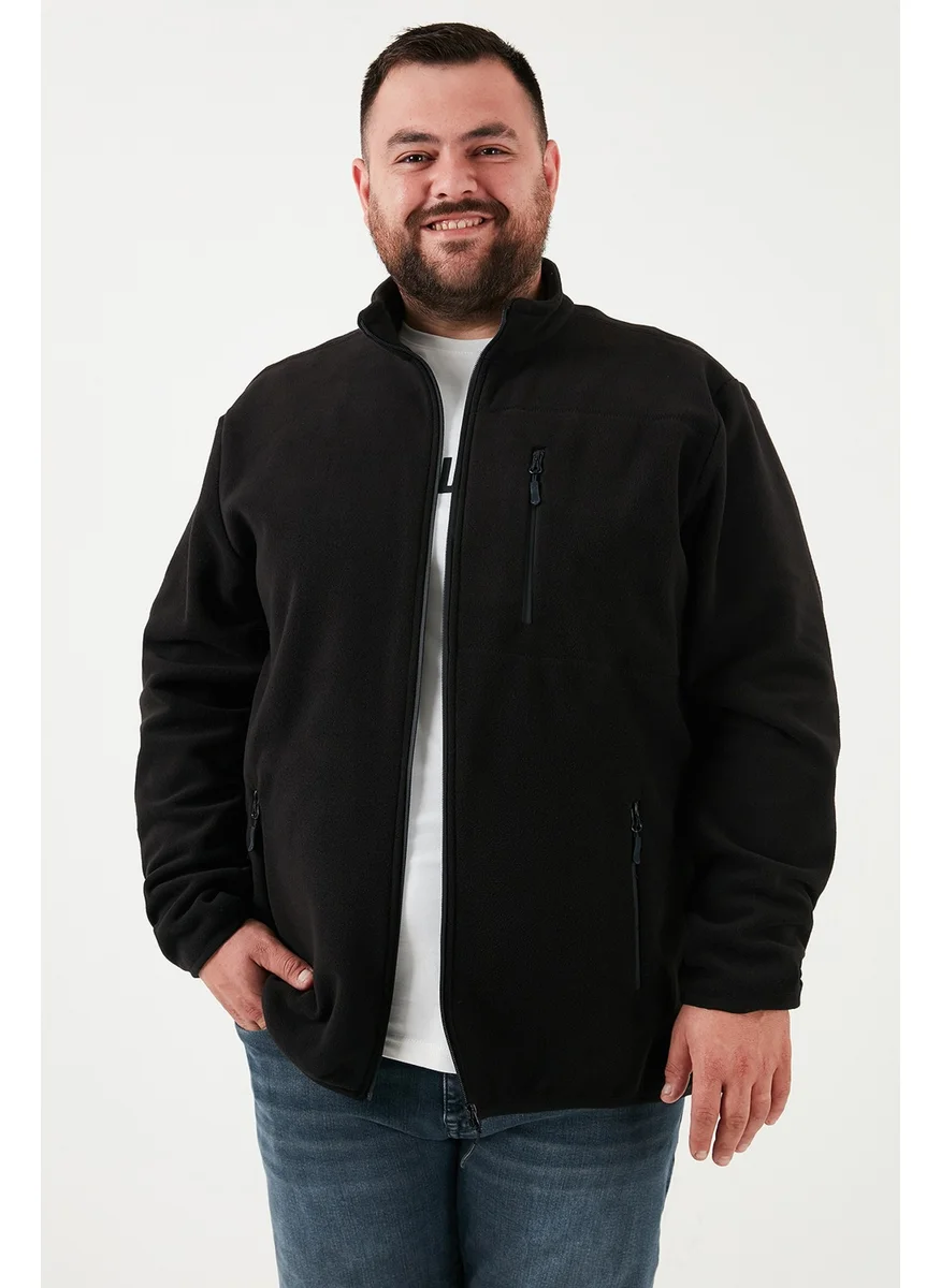 Buratti Regular Fit Stand Collar Zippered Plus Size Polar Fleece Cardigan Men's Cardigan 5906028B