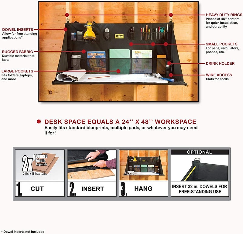 Plan Station PRO WS3800 Portable Standing Desk, Workbench, Station, Storage for Jobsite, Garage, Office, Shop, Hanging Work Surface, Black - Image 2