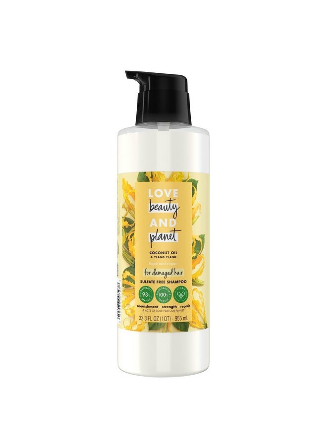 لاف بيوتي أند بلانيت شامبو Love Beauty and Planet Coconut Oil & Ylang Hope and Repair الخالي من الكبريتات لأطراف الشعر المتقصفة والشعر الجاف والتالف، والبارابين والسيليكون والصبغة، والخال من القسوة والفثالات، 32.3 أونصة  - Image 1