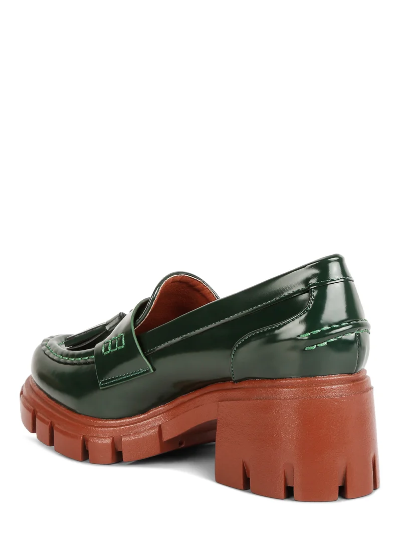 London Rag Dark Green Tassels Detail Chunky Loafers