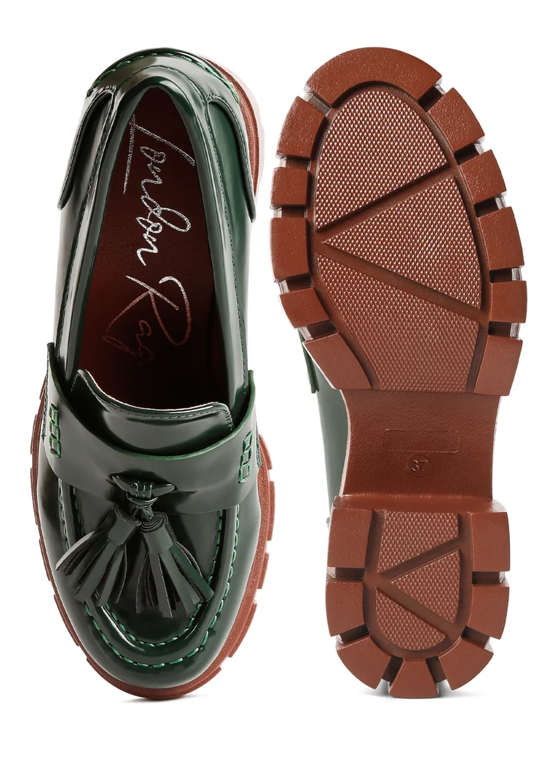 London Rag Dark Green Tassels Detail Chunky Loafers