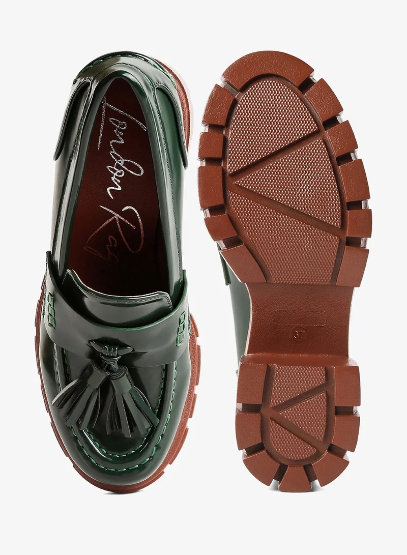 London Rag Dark Green Tassels Detail Chunky Loafers