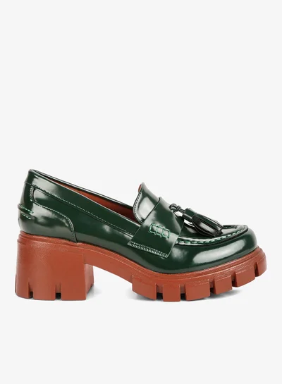 London Rag Dark Green Tassels Detail Chunky Loafers