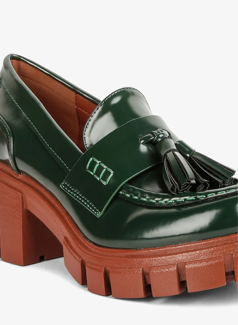 London Rag Dark Green Tassels Detail Chunky Loafers