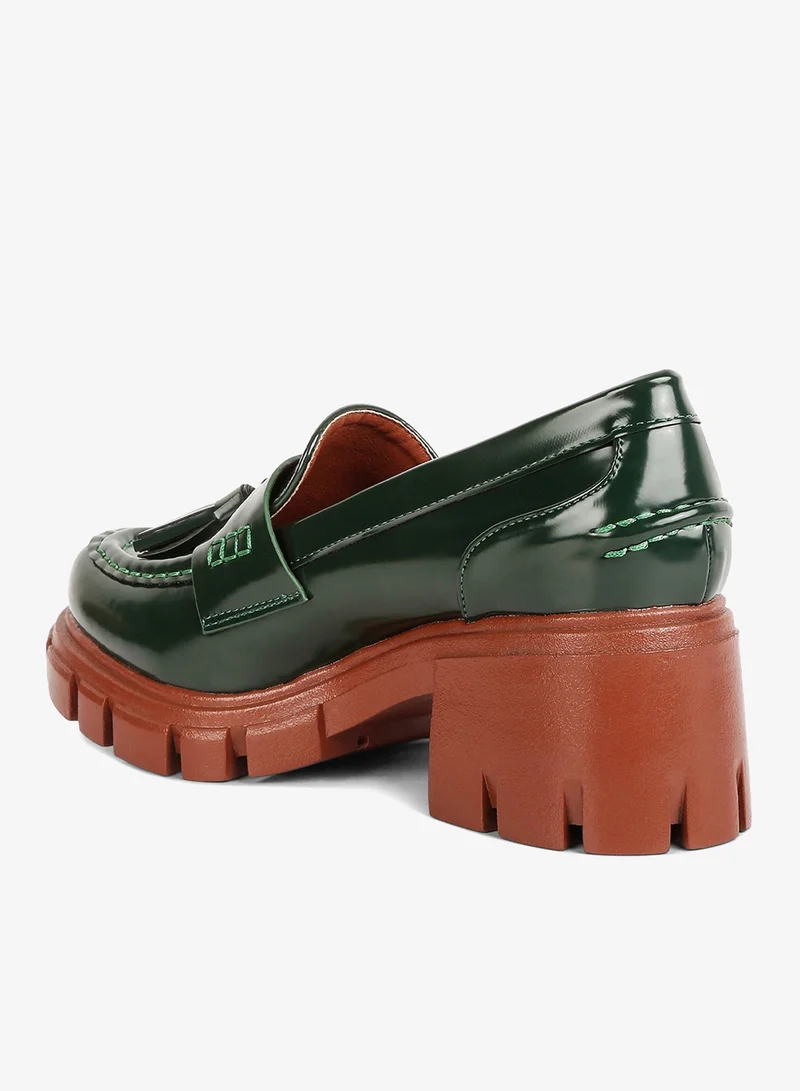 London Rag Dark Green Tassels Detail Chunky Loafers