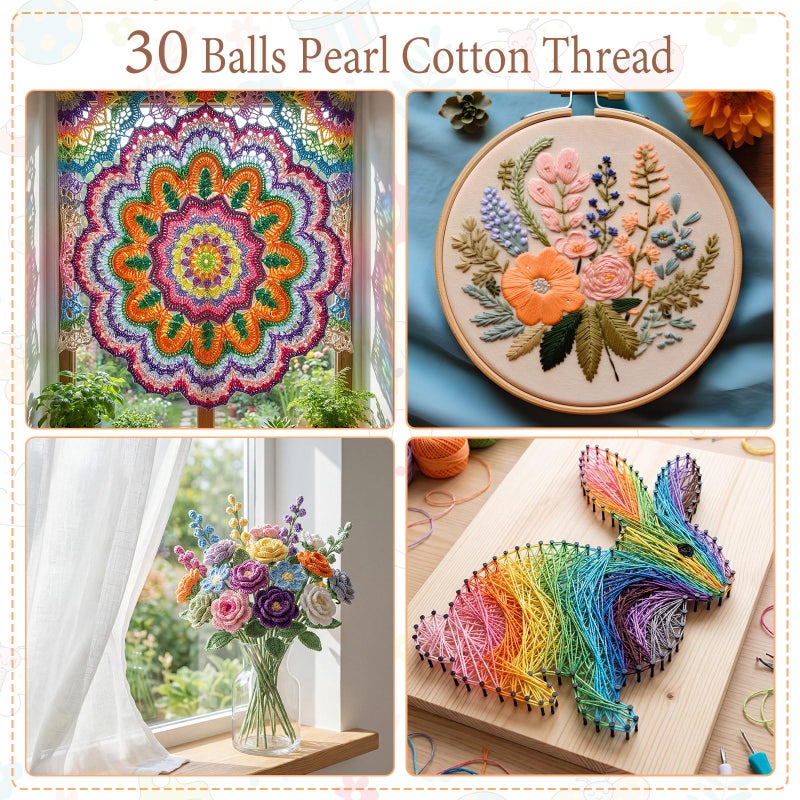 Maasechs 30 Balls Pearl Cotton Thread Size 8 Rainbow Colors Crochet Thread Set, Soft Long Staple Mercerized Cotton Yarn for Crochet, Cross Stitch, Hand Embroidery, Friendship Bracelets DIY Crafts - Image 4