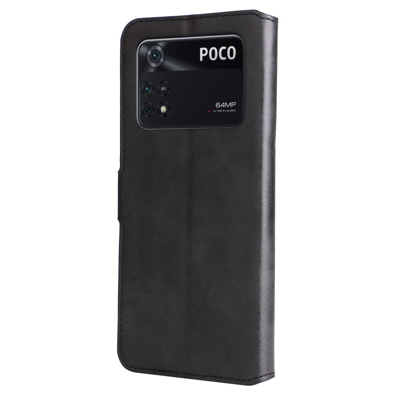 HuHa Protective Cover For Xiaomi Poco M4 Pro Classic Calf Texture PU + TPU Horizontal Flip Leather Case(Black) - Image 3