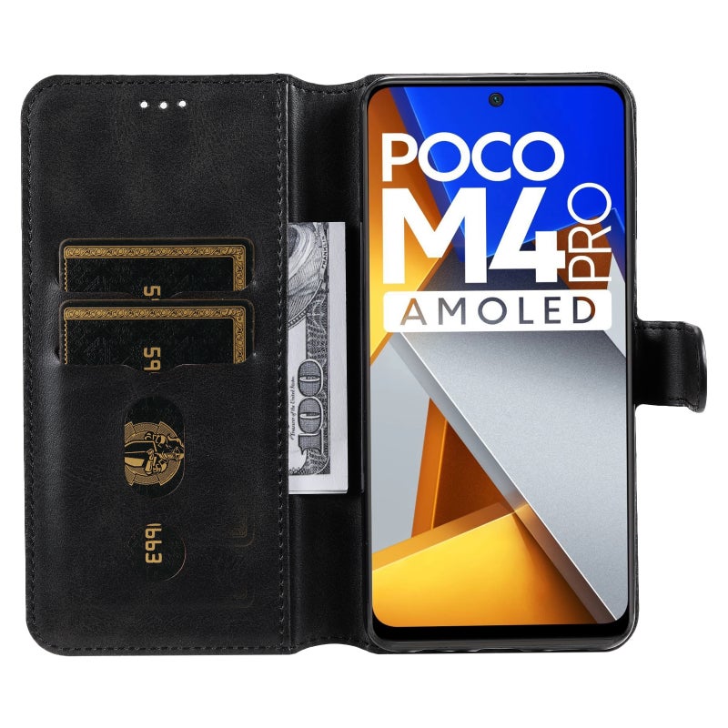 HuHa Protective Cover For Xiaomi Poco M4 Pro Classic Calf Texture PU + TPU Horizontal Flip Leather Case(Black) - Image 4