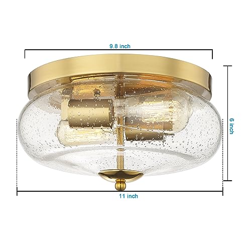 Darkaway Ceiling Light Fixtures Flush Mount, Indoor Outdoor Ceiling Light with Seeded Glass Shade for Hallway, Kitchen, Bedroom, Porch, Gold - Image 4
