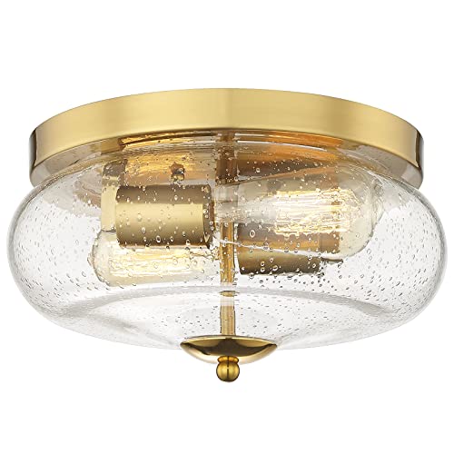 Darkaway Ceiling Light Fixtures Flush Mount, Indoor Outdoor Ceiling Light with Seeded Glass Shade for Hallway, Kitchen, Bedroom, Porch, Gold - Image 1