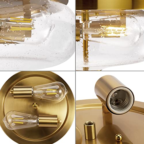 Darkaway Ceiling Light Fixtures Flush Mount, Indoor Outdoor Ceiling Light with Seeded Glass Shade for Hallway, Kitchen, Bedroom, Porch, Gold - Image 3