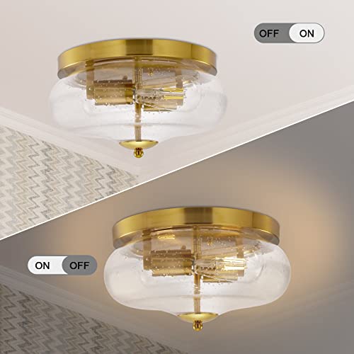 Darkaway Ceiling Light Fixtures Flush Mount, Indoor Outdoor Ceiling Light with Seeded Glass Shade for Hallway, Kitchen, Bedroom, Porch, Gold - Image 2