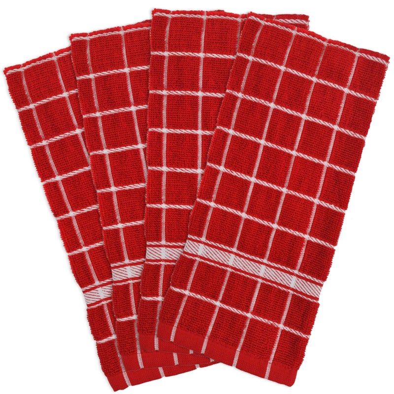 Design Imports DII Red Solid Windowpane Terry Dishtowel (Set of 4) - Image 1