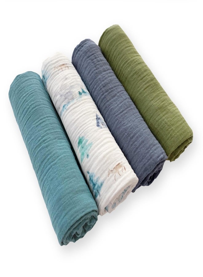 SwaddleDesigns Cotton Muslin Swaddle Blankets for Baby Boy & Baby Girl, Set of 4, Neutral Receiving Blankets for Newborn, Baby Registry & Gift, 46x46 inches, Watercolor Mountains & Trees - Image 2
