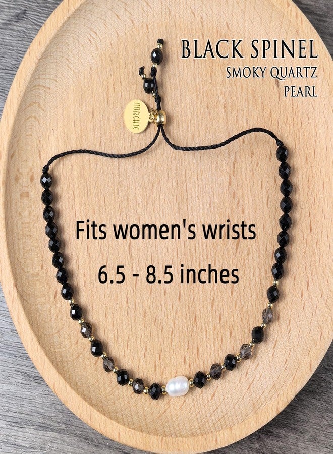 Morchic Easy Adjustable Bracelet : Black Spinel, Smoky Quartz & Pearl, 14K Gold Plated - Women's Birthday Gift - Image 5