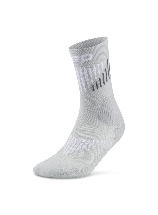 CEP Core Run Merino Mid Cut Socks, Grey/White, Unisex, LG - Image 1
