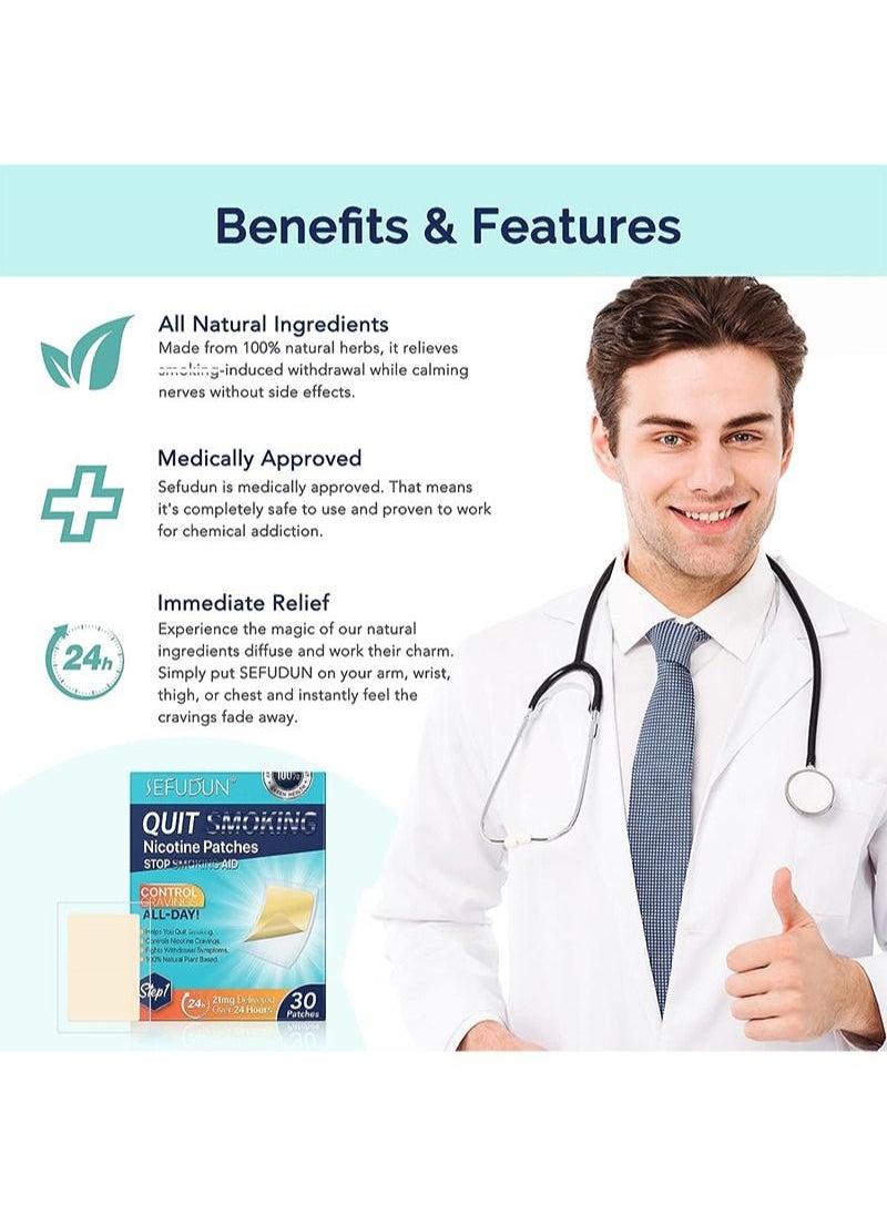 Sefudun - Nicotine Transdermal Patch, 21 mg Step 1 Nicotine Replacement Therapy Aid Patch Easy and Effective, 30 Pcs - Image 1