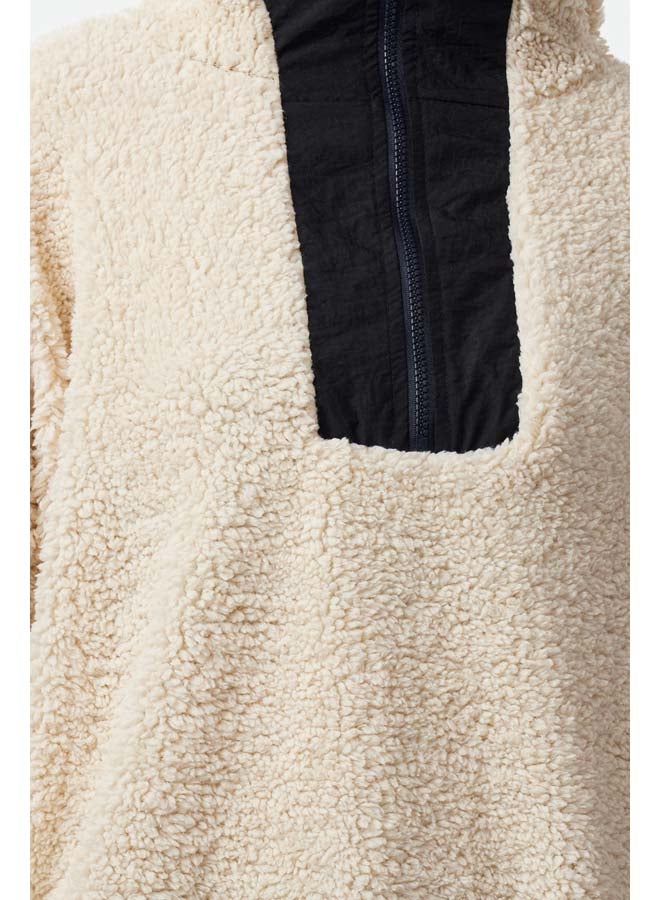 trendyol Stone Color Block Zipper Detailed Plush Knitted Sports Sweatshirt THMAW25SW00001  - Image 4