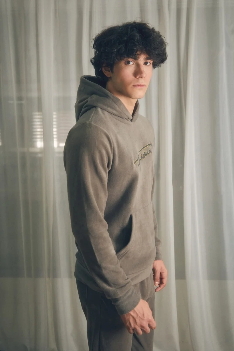 FullaModa Letter Embroidered Kangaroo Pocket Hooded Polar Fleece Sweatshirt