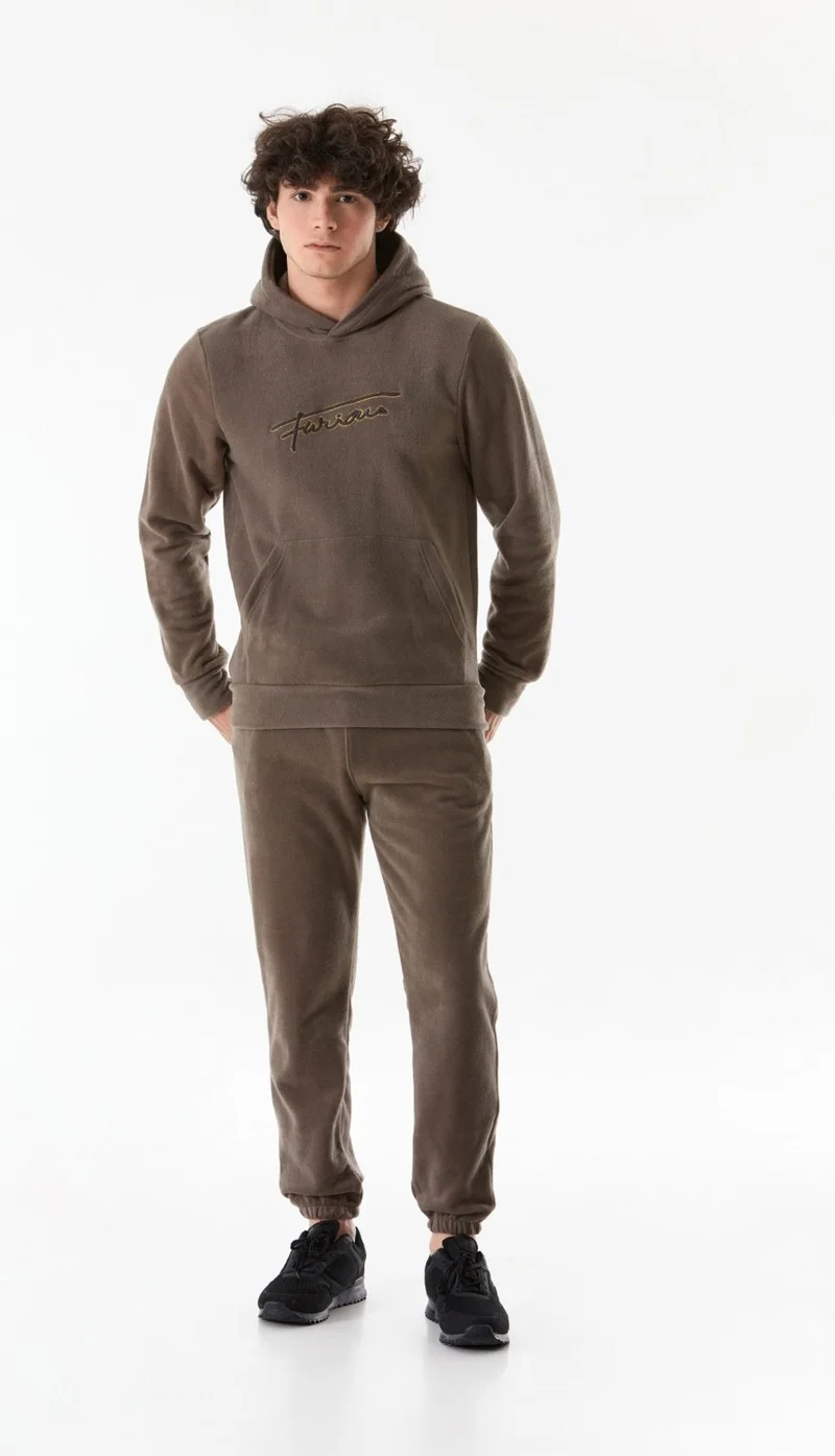 FullaModa Letter Embroidered Kangaroo Pocket Hooded Polar Fleece Sweatshirt