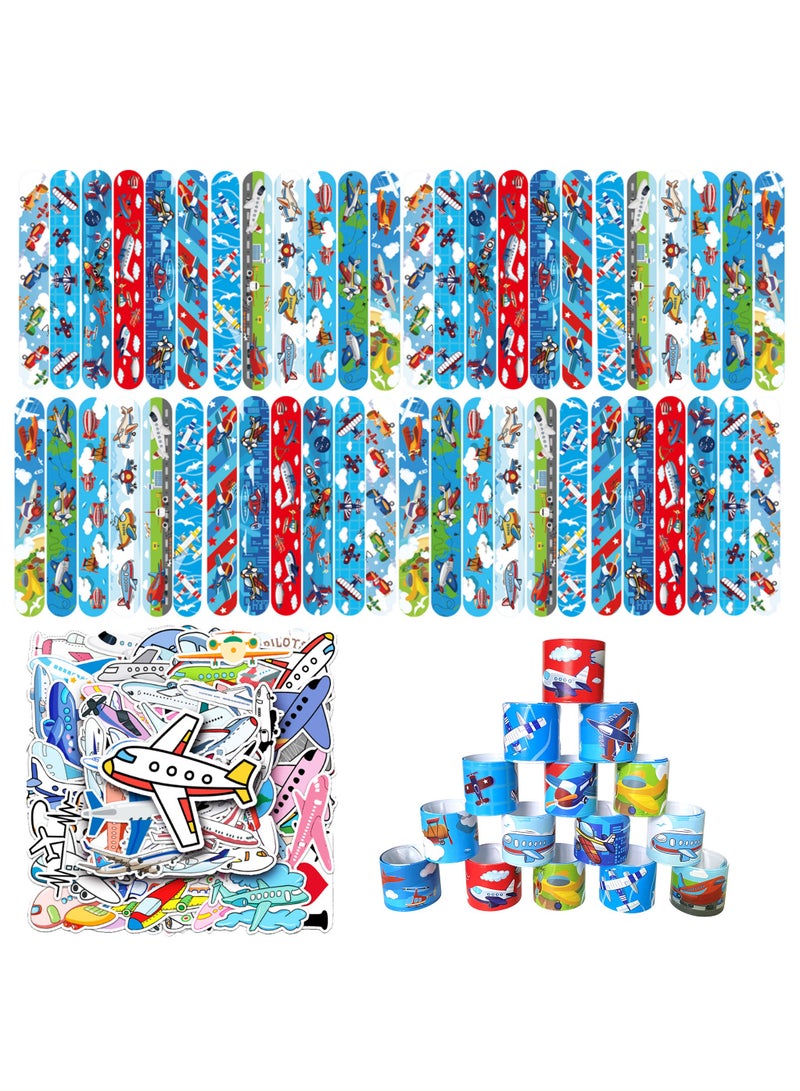 FRUITFUL PARTY 90pcs Airplane Party Favors Set - 40pcs Airplane Slap Bracelets + 50pcs Airplane Birthday Stickers for Airplane Party Decorations, Airplane Birthday Party Favors for Kids - Image 1