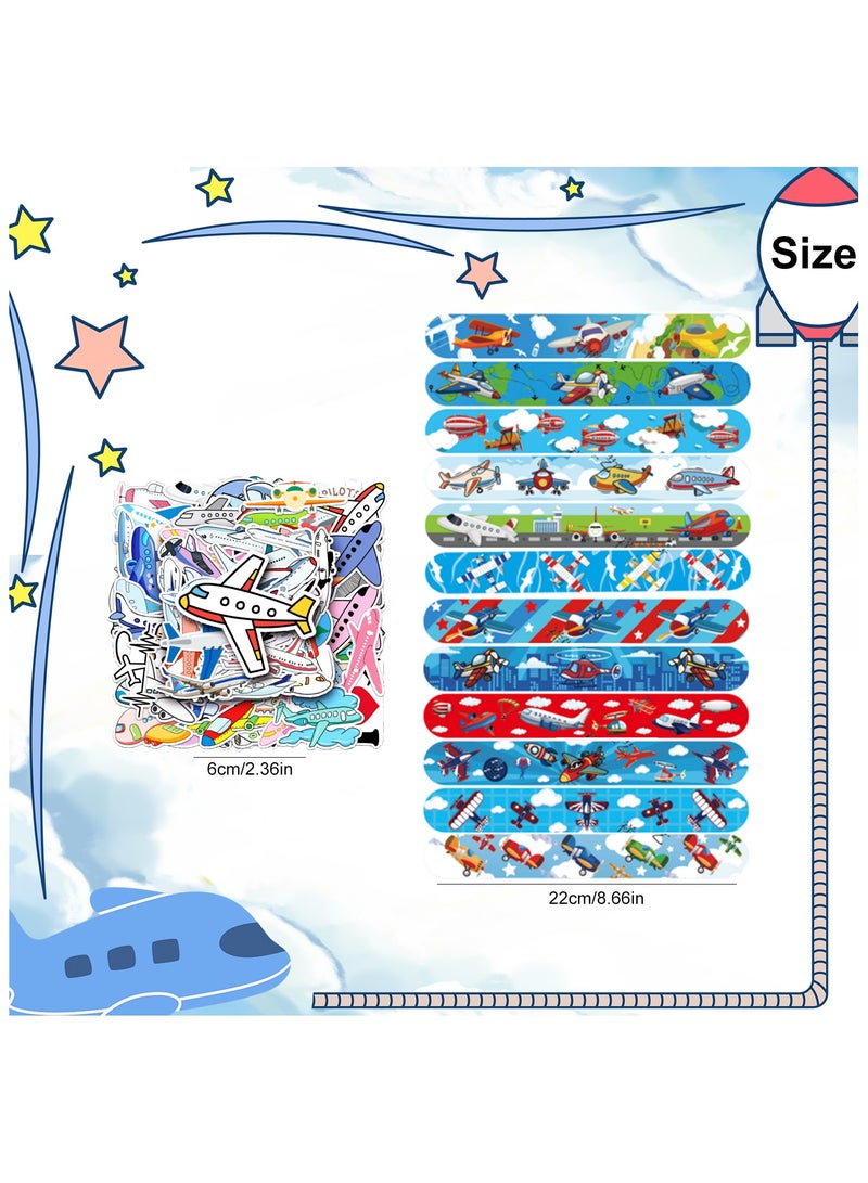 FRUITFUL PARTY 90pcs Airplane Party Favors Set - 40pcs Airplane Slap Bracelets + 50pcs Airplane Birthday Stickers for Airplane Party Decorations, Airplane Birthday Party Favors for Kids - Image 3