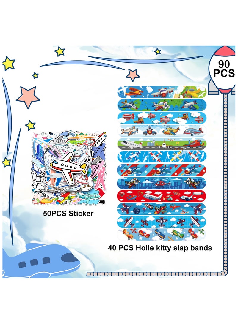 FRUITFUL PARTY 90pcs Airplane Party Favors Set - 40pcs Airplane Slap Bracelets + 50pcs Airplane Birthday Stickers for Airplane Party Decorations, Airplane Birthday Party Favors for Kids - Image 2