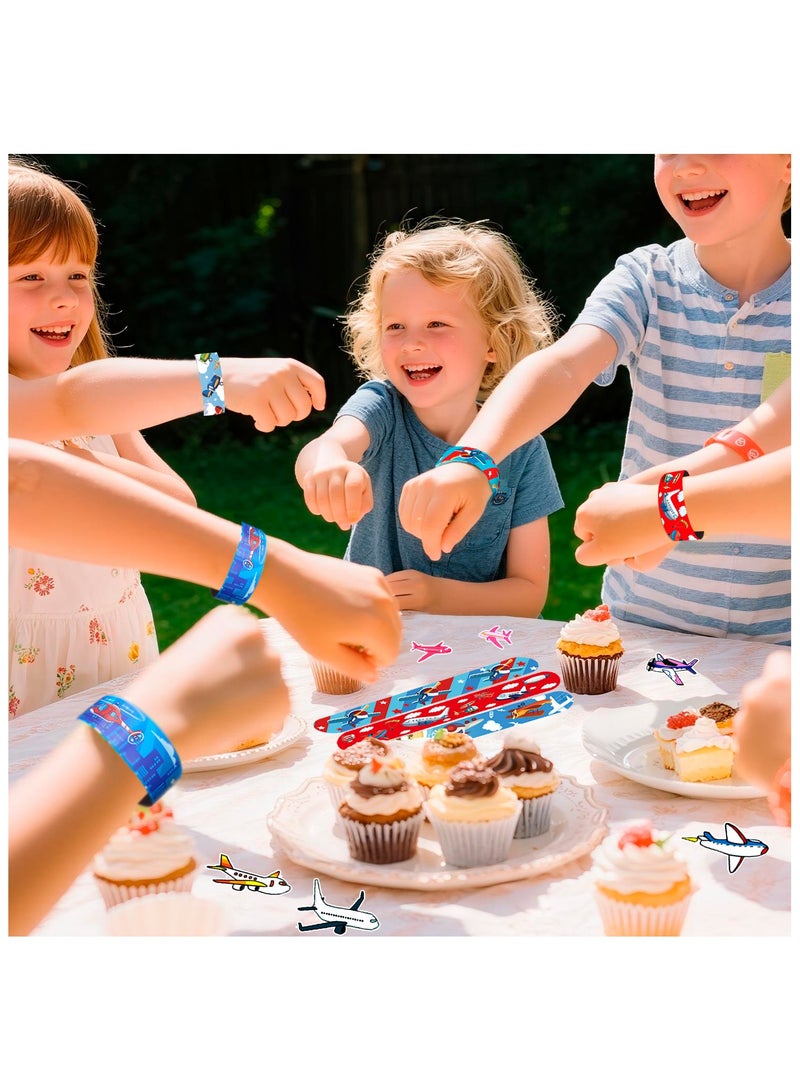 FRUITFUL PARTY 90pcs Airplane Party Favors Set - 40pcs Airplane Slap Bracelets + 50pcs Airplane Birthday Stickers for Airplane Party Decorations, Airplane Birthday Party Favors for Kids - Image 5