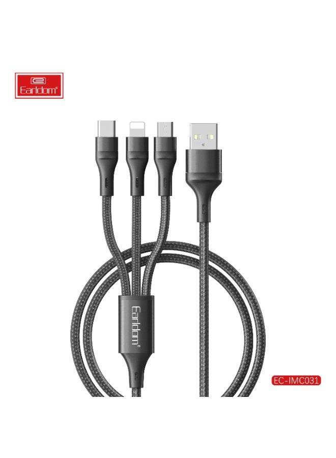 Earldom 3-in-1 Fast Charging Cable EC-IMC031 – 1.2 Meter Nylon Braided - Image 1