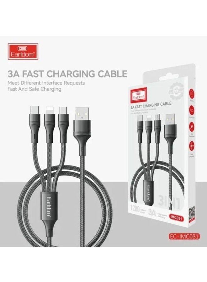 Earldom 3-in-1 Fast Charging Cable EC-IMC031 – 1.2 Meter Nylon Braided - Image 5