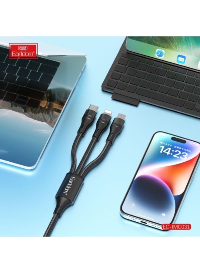 Earldom 3-in-1 Fast Charging Cable EC-IMC031 – 1.2 Meter Nylon Braided - Image 2