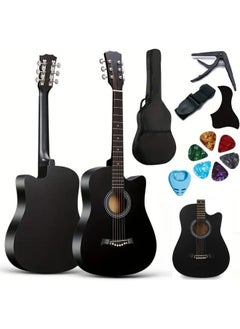 Megarya MegArya Acoustic Guitar 38 Inch Beginner Combo With Bag, Capo, Picks, Pick Guard, Pick Holder And Strap (Black)  - Image 1