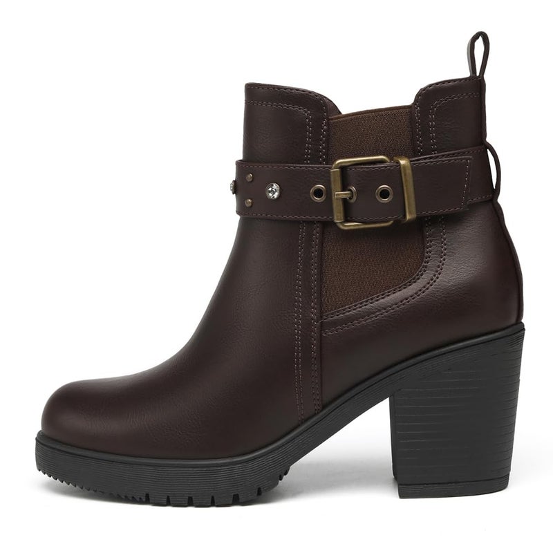DECARSDZ Women's Ankle Boots Elastic Slip-On Chunky Heel Platform Fashion Booties Shoes - Image 2