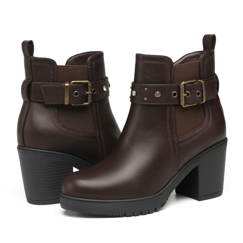 DECARSDZ Women's Ankle Boots Elastic Slip-On Chunky Heel Platform Fashion Booties Shoes - Image 3