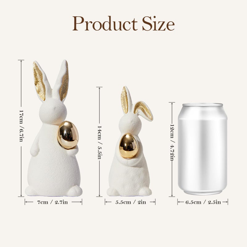 DN DECONATION Easter Decoration Bunny Decor - Easter Spring White Rabbit Sculpture, Ceramic Statues with Gold Eggs for Modern Farmhouse Home Decor Tabletop Centerpiece Shelf Wedding Gifts - Image 2
