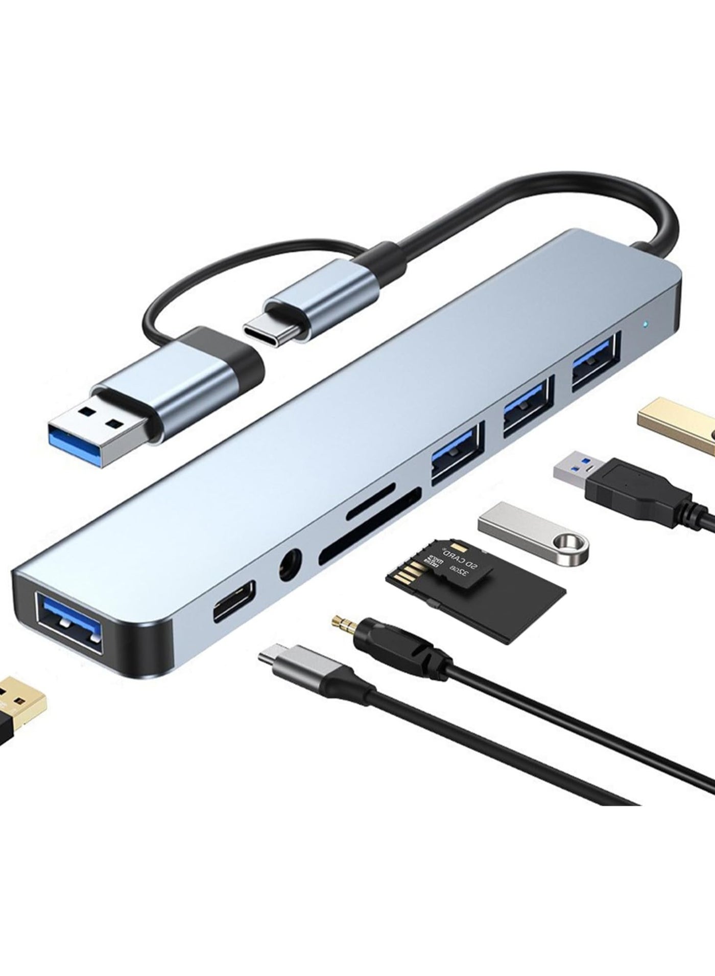 USB C Hub USB Splitter 8-in-1 USB Extender with 4 USB Port 1 USBC Jack TF/SD Card Reader 3.5mm Audio Output for MacBook Pro/iPad Pro/iPhone 15/Laptop/Galaxy Phones