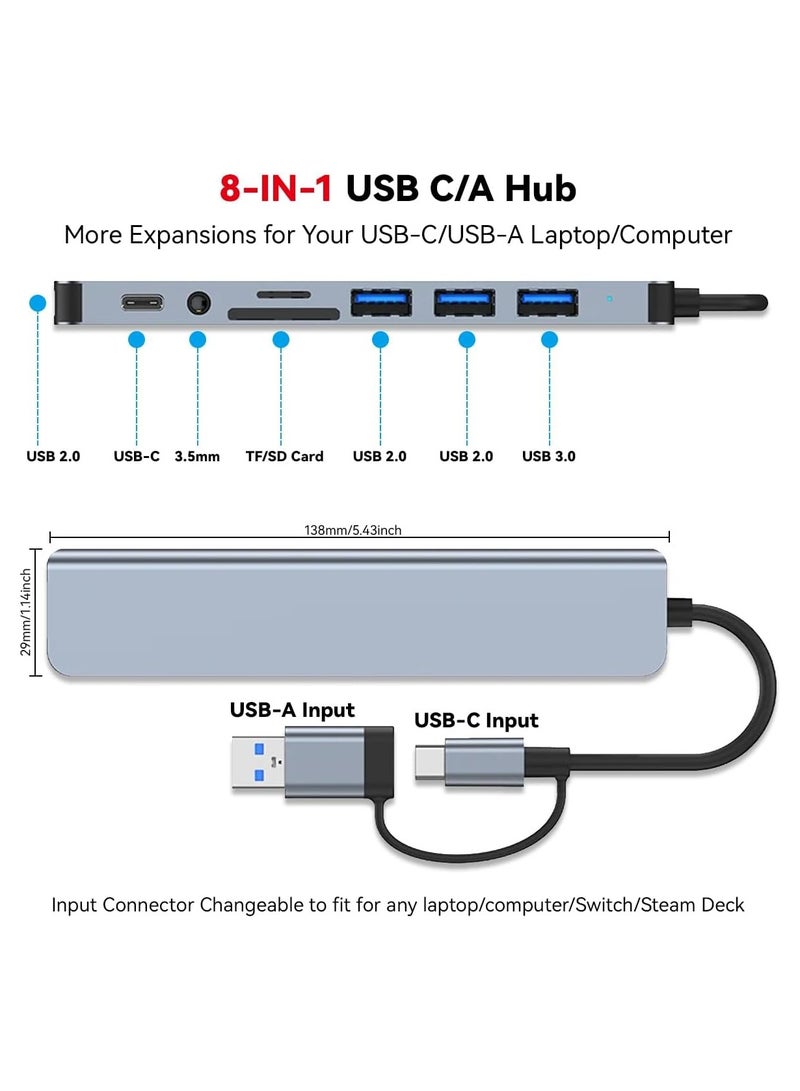 USB C Hub USB Splitter 8-in-1 USB Extender with 4 USB Port 1 USBC Jack TF/SD Card Reader 3.5mm Audio Output for MacBook Pro/iPad Pro/iPhone 15/Laptop/Galaxy Phones  - Image 2