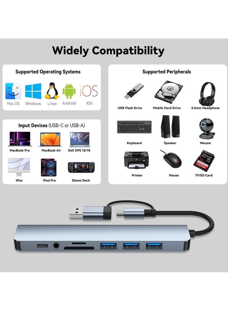 USB C Hub USB Splitter 8-in-1 USB Extender with 4 USB Port 1 USBC Jack TF/SD Card Reader 3.5mm Audio Output for MacBook Pro/iPad Pro/iPhone 15/Laptop/Galaxy Phones  - Image 3