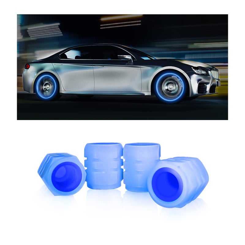 Tire Valve Stem Caps for Car 4PCS Noctilucous Tire Air Caps Cover Illuminated Auto Wheel Valve Stem Cap Car Accessories Universal for Car Truck SUV Motorcycles Bike Blue