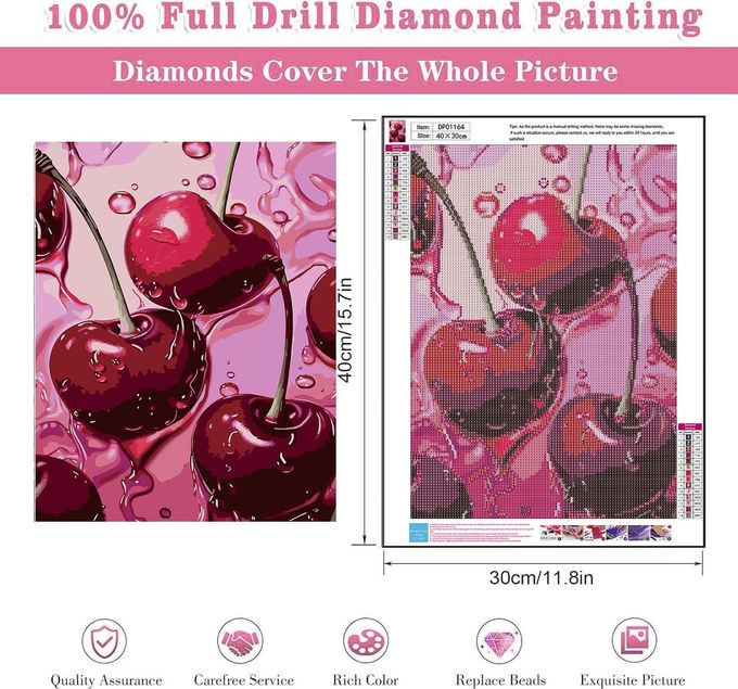 AIBOERL Square Drill Cherry Diamond Art Kits for Adults,Cherry 5D Diamond Painting Kits for Adults Beginners,DIY Square Diamond Dot Painting Gem Art Kits for Adult, Home Wall Decor 12x16Inch - Image 5