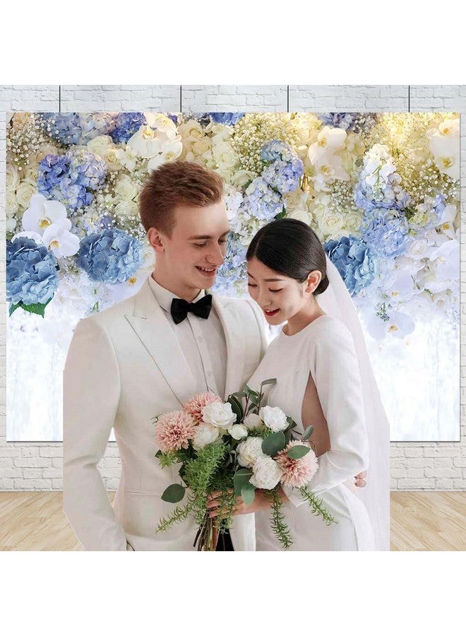 كيان خلفية تصوير بطابع زهور بيضاء وزرقاء مقاس 10×8 أقدام، حائط زهور وردية لحفلات الزفاف وحفلات الزفاف وحفلات أعياد الميلاد للفتيات والنساء، خلفية صور بورتريه لعشاق ذكرى الحب، دعائم استوديو الصور - Image 5