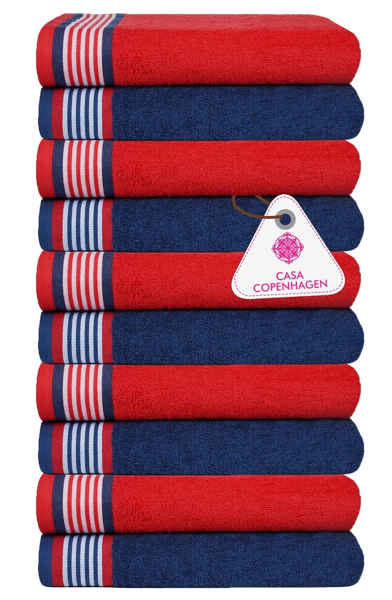 CASA COPENHAGEN Casa Copenhagen,3.10 Germany Design - He & She Super Soft Collection 100% Super Soft Cotton 10 Piece Face Towels Set (Size : 30 x 30 cm) - Racing Red & Iris Blue  - Image 1