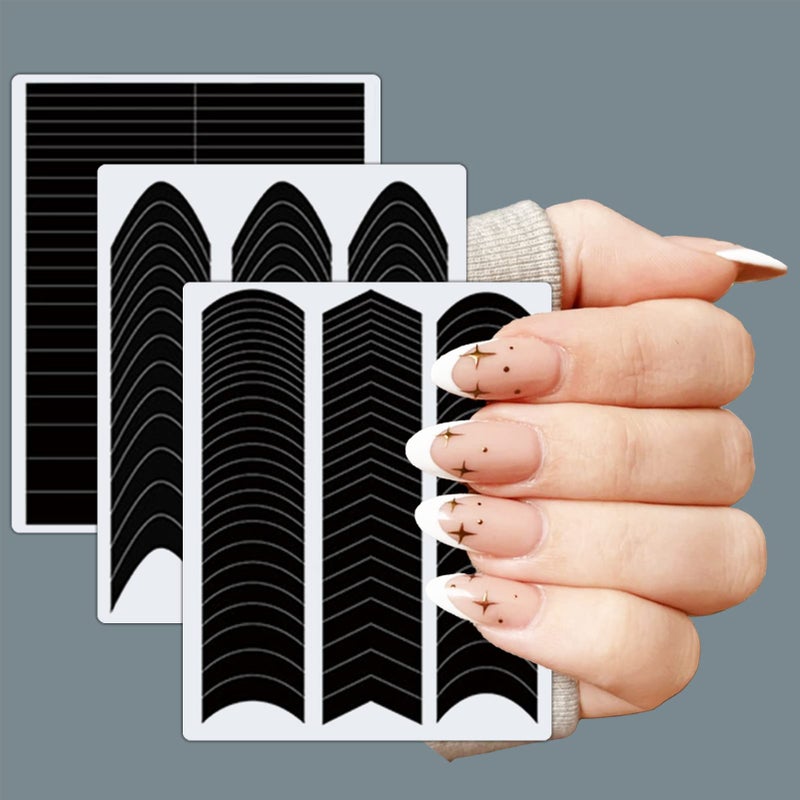 winthrop 1860 Pcs French Tip Nail Guides, Self-Adhesive French V-Shaped Moon Shaped Manicure Strip Stickers for Edge Auxiliary Black DIY Decoration Stencil Tools(5 Designs, 36 Sheets) - Image 3