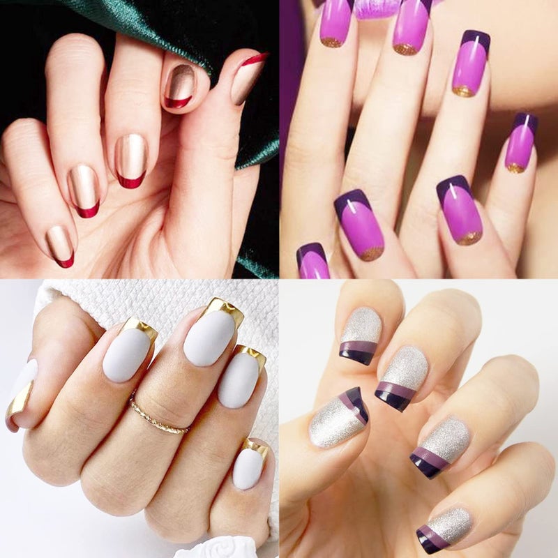 winthrop 1860 Pcs French Tip Nail Guides, Self-Adhesive French V-Shaped Moon Shaped Manicure Strip Stickers for Edge Auxiliary Black DIY Decoration Stencil Tools(5 Designs, 36 Sheets) - Image 4