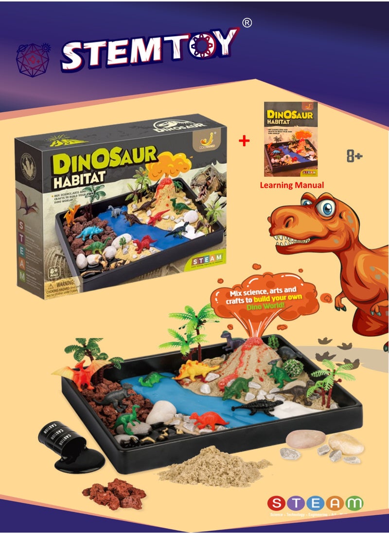STEMTOY Jurassic Volcano Eruption & Dinosaur Habitat Science Kit – Build a Miniature Prehistoric Ecosystem with a Volcano Experiment, Rocks, Colored Sand, Trees, 12 Dinosaur Figures & Activity Guide– STEM/ STEAM Educational Toy for Kids  - Image 1