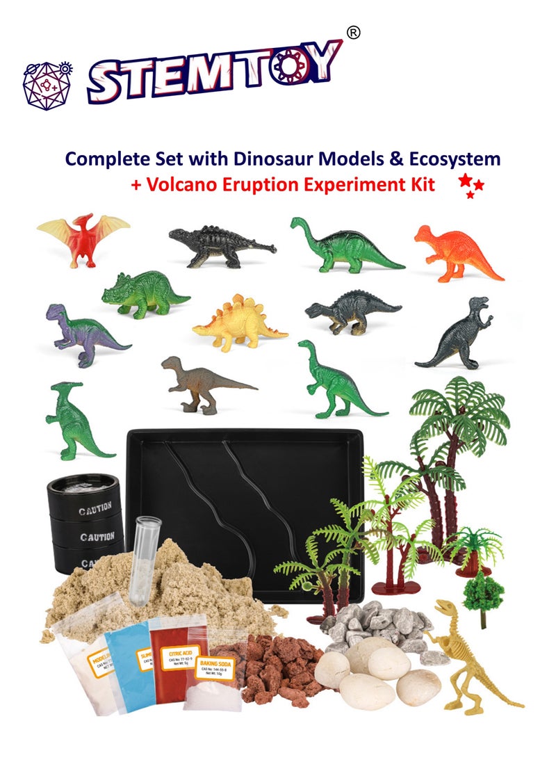 STEMTOY Jurassic Volcano Eruption & Dinosaur Habitat Science Kit – Build a Miniature Prehistoric Ecosystem with a Volcano Experiment, Rocks, Colored Sand, Trees, 12 Dinosaur Figures & Activity Guide– STEM/ STEAM Educational Toy for Kids  - Image 2