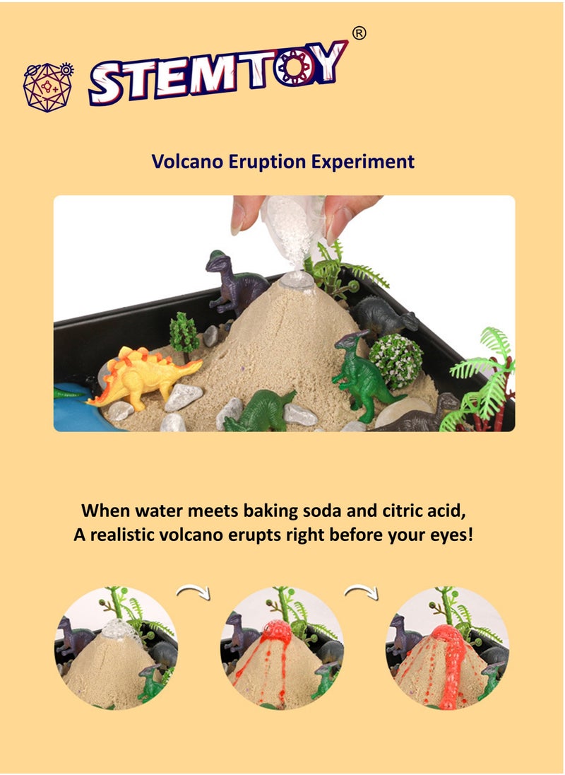 STEMTOY Jurassic Volcano Eruption & Dinosaur Habitat Science Kit – Build a Miniature Prehistoric Ecosystem with a Volcano Experiment, Rocks, Colored Sand, Trees, 12 Dinosaur Figures & Activity Guide– STEM/ STEAM Educational Toy for Kids  - Image 4