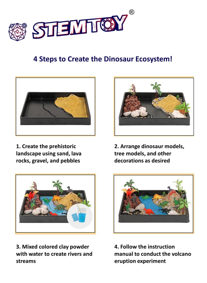 STEMTOY Jurassic Volcano Eruption & Dinosaur Habitat Science Kit – Build a Miniature Prehistoric Ecosystem with a Volcano Experiment, Rocks, Colored Sand, Trees, 12 Dinosaur Figures & Activity Guide– STEM/ STEAM Educational Toy for Kids  - Image 5