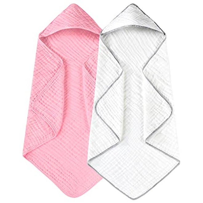 Yoofoss Hooded Baby Bath Towels 2 Pack - 100% Muslin Organic Cotton, Soft & Absorbent for Newborn, Babies, Toddlers, 32x32 Inch, Beige & Coffee