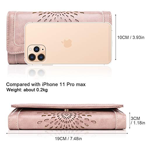 APHISON Womens Wallets RFID Blocking PU Leather Clutch Long Wallet for Women Card Holder Phone Organizer Ladies Travel Purse Hollow Out Sunflower Design Gift Box 2214 Dark-pink - Image 4